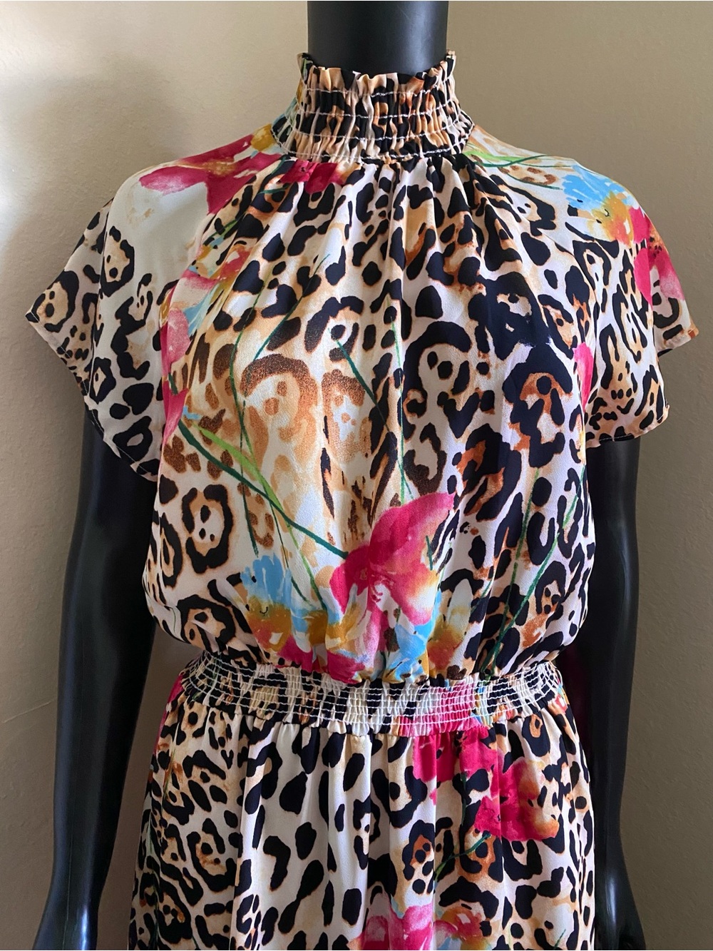 Gibson Pink Floral & Black Leopard Smocked Maxi Dress - Picture 3 of 11